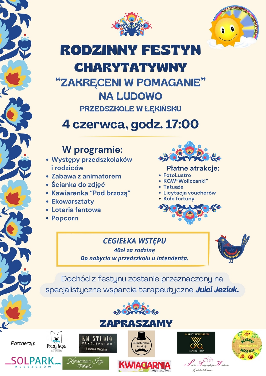 plakat informujący o festynie rodzinnym w przedszkolu