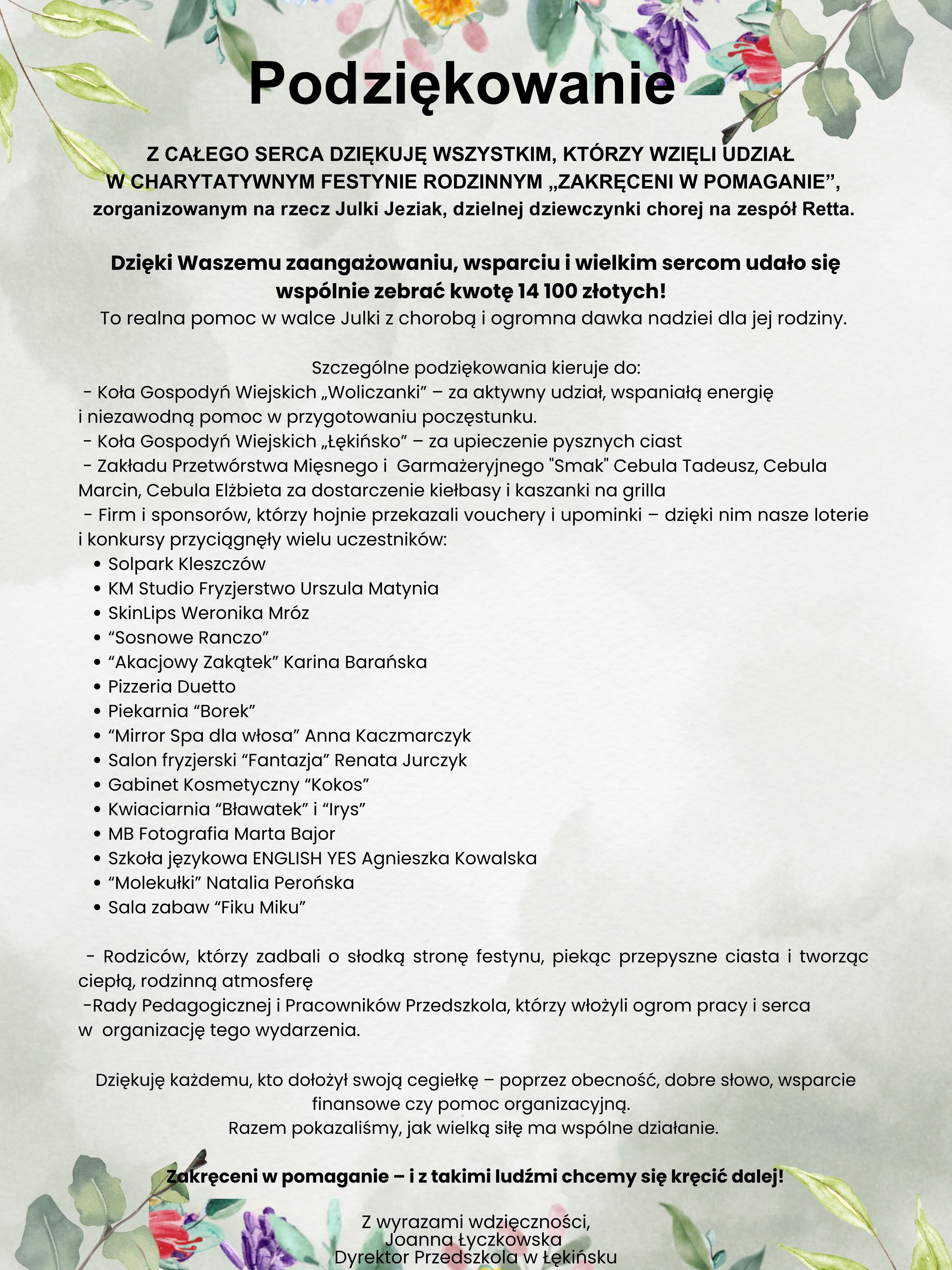 Plakat festyn podziekowanie