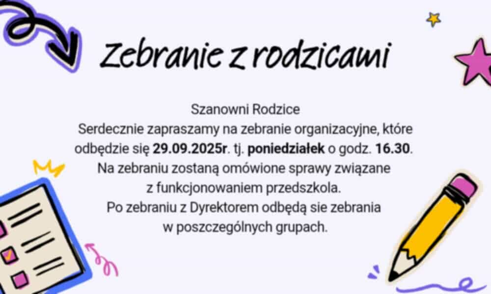 obrazek zawierający informacje o dacie i godzinie zebrania z rodzicami