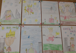 Król Maciuś I - samodzielne rysunki dzieci.
