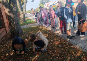 Dzieci szukają jesiennych darów