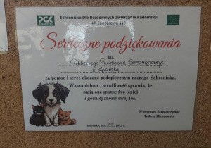 06Zdjęcie podziękowania dla naszego przedszkola od schroniska.