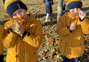 Chłopcy pokazują liście.