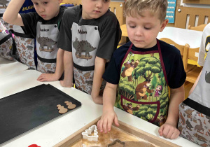 Chłopiec wykraja pierniczka.