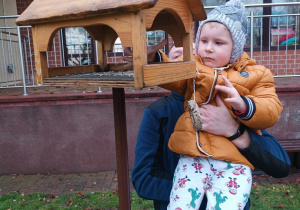 17 Chłopiec sypie ziarenka do karmnika