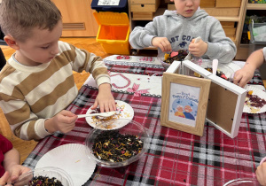 Chłopiec miesza susz herbaciany.