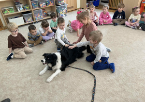 Czterolatki witają się z Candy.