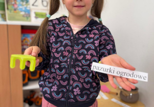 Dziewczynka trzyma grabki.