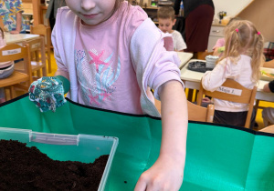 Dzieci sadzą cebulki.