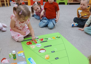 4. Dziewczynka nakleja produkt na plakat