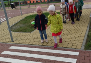 Przedszkolaki bezpiecznie przechodza przez ulice