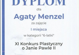 Dyplom I miejsce kat. 6-latki