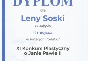 Dyplom II miejsce kat. 5-latki