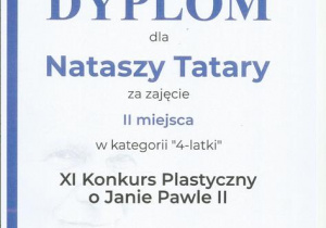 Dyplom II miejsce kat. 4-latki