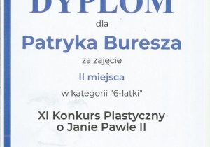 Dyplom II miejsce kat. 6-latki